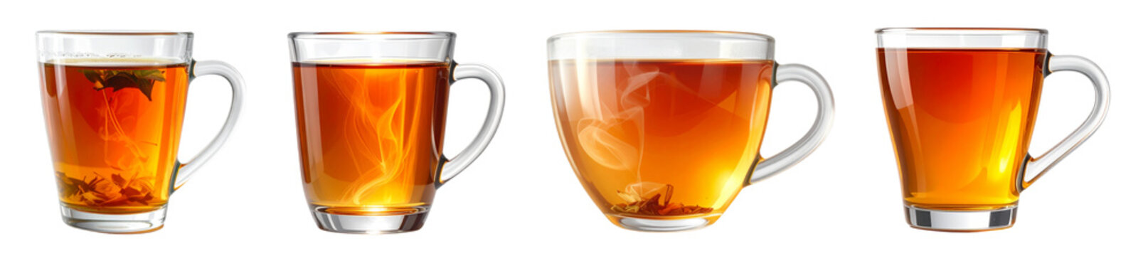 PNG Cup of tea or glass cup of hot aromatic tea, element set on transparent background