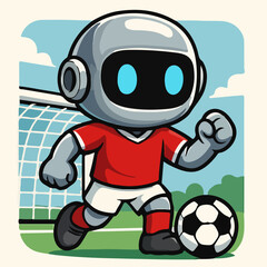 Cute Robot Soccer Mascot Goal Celebration — Tech Football Character Vector
