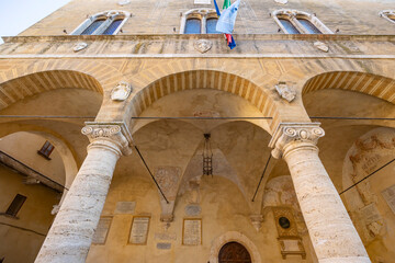 Palazzo Comunale arches and columns in Pienza, Tuscany