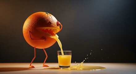 A cartoon orange character pouring juice into a glass
