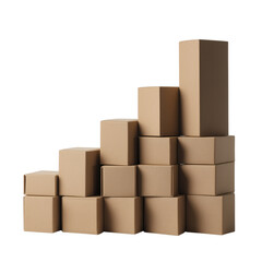 Obraz premium Stacked cardboard boxes arranged in ascending height isolated on a transparent background storage shipping