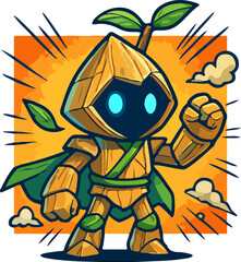 Nature Druid Robot — Wooden Leaf Guardian Tech Mascot