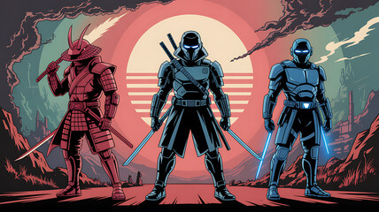 Three Armored Warriors Stand With