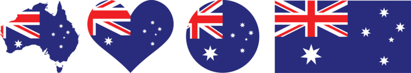Australia flag with map, heart, button PNG © Color Studio