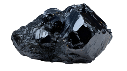 Raw and Lustrous Specular Hematite Ore: A Dark, Metallic, Crystalline Mineral Specimen Obsidian Isolated on a Transparent Background.