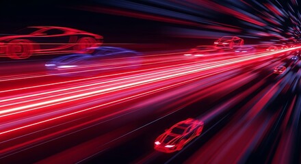 Fototapeta premium Fast Cars on a Highway at Night.