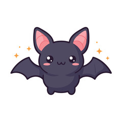 A cute cartoon illustration of a black cat with a smile and big eyes, a funny pet character drawing for Halloween