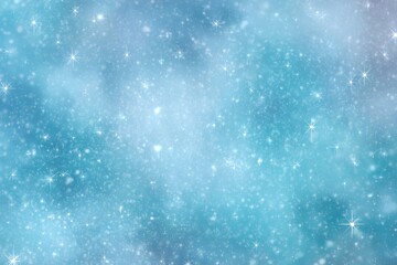 A dreamy, ethereal blue background with a soft, diffused glow, resembling a snowy night sky speckled with twinkling stars and light snow