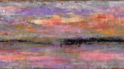 Abstract Landscape Painting with Vibrant Pink Purple Blue Colors in Artistic Style