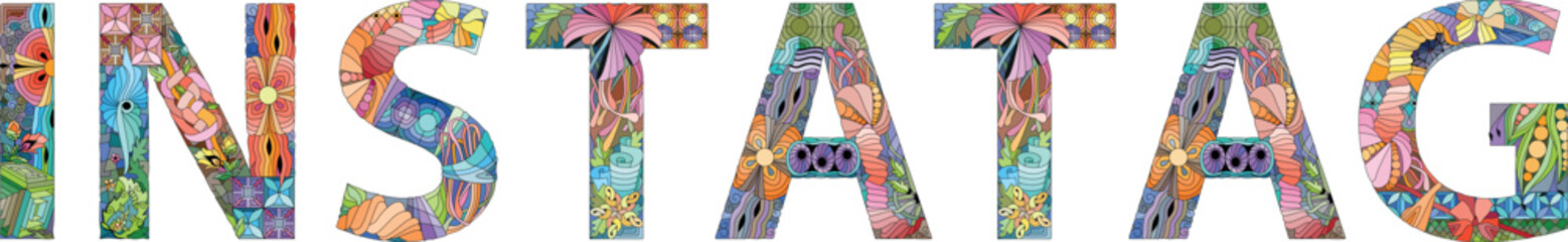 Word INSTATAG. Vector zentangle object for decoration