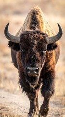 Close-up of a bison walking