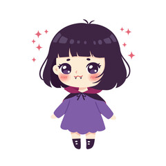 A cute little child with a pink princess dress and flower in her hair smiles in this fun cartoon vector illustration