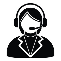 Black and white icon of a person wearing headphones and a microphone headset