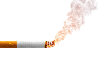 Burning Cigarette with Orange Smoke on Black Background