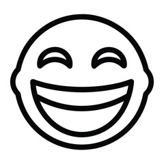 Black and white outline of a laughing emoji face smile happy