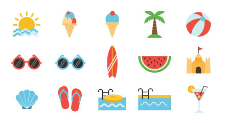 Summer Vacation Icons Set Beach Fun.