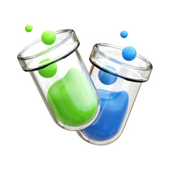 Stylized Glass Containers with Colorful Liquids and Floating Spheres Illustration
