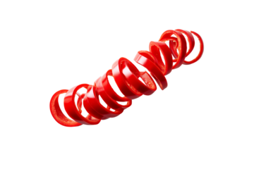 Sliced red bell pepper spiral isolated on transparent background