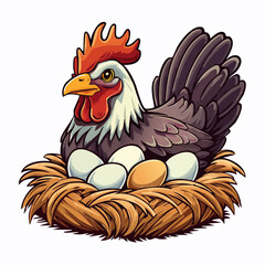 Une jolie poule qui couve ses oeufs, isol&eacute; sur fond blanc