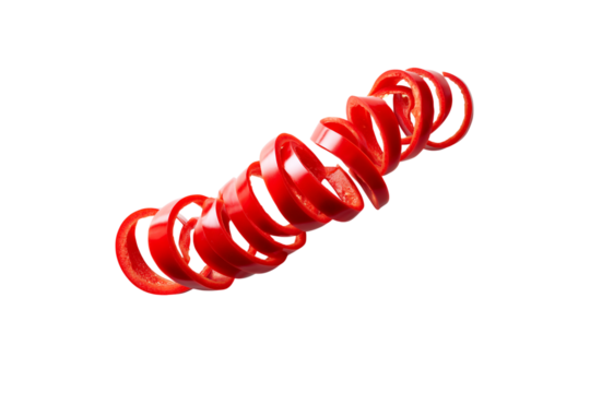 Sliced red bell pepper spiral isolated on transparent background