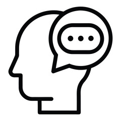 Black outline icon of human head with speech bubble profile silhouette