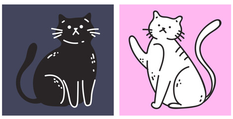 
Black and white cats line art outline simple isolated set. Vector design graphic illustration
