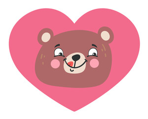 Cute bear head on heart shape background. I love bear concept. Vector design graphic illustration
