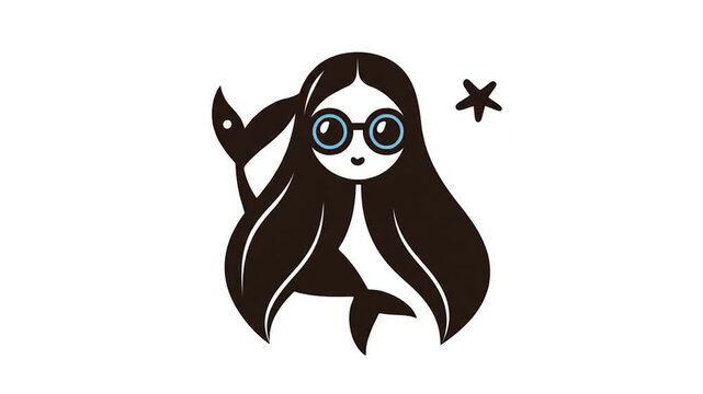 Cute mermaid with glasses