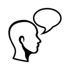 Black outline of a human head profile with a speech bubble silhouette