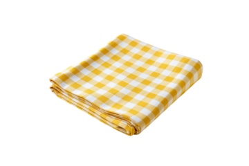 Yellow and white checkered fabric folded isolated on transparent background
