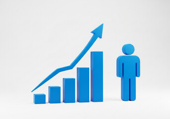 3d render of a business growth chart with an upward arrow and person