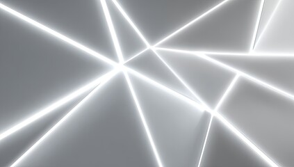 Abstract geometric pattern with bright white lines intersecting light gray triangular planes