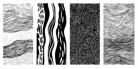 B&W abstract strips of lines, dots, & waves in four panels © Army