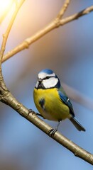 Fototapeta premium Cute Blue Tit Bird on Branch.
