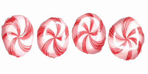 Four watercolor red & white hard candies, spiral design