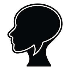 Black silhouette of a human head with a speech bubble inside talk thinking