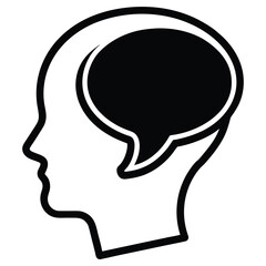 Black silhouette of a human head with a thought bubble head silhouette speech bubble