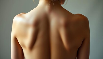 Smooth skin, delicate curves, back detail, spine visible,  shoulder,  natural
