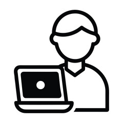 Person using laptop computer icon black and white outline vector 1