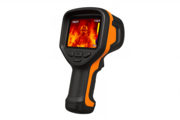 Thermal camera displaying firefighter in fire measuring heat