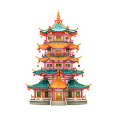 Colorful illustration of a traditional Chinese pagoda building.