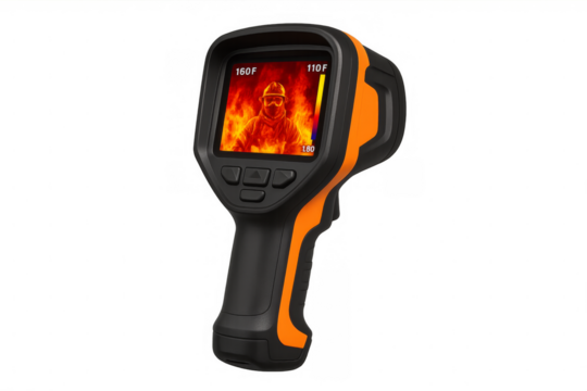 Thermal camera displaying firefighter in fire measuring heat