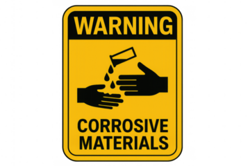 Warning corrosive materials safety sign, hazard pictogram