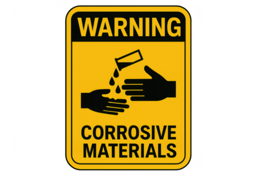 Warning corrosive materials safety sign, hazard pictogram