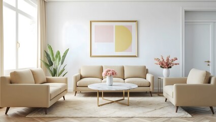 Real photo of interior design. Interior poster mockup 