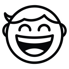 Black and white cartoon face with wide open mouth laughing happy
