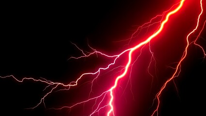 Fototapeta premium Fiery red lightning bolts crackling across a dark sky powerful electric discharge