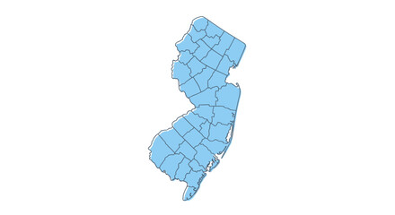 Detailed vector map of New Jersey state with county borders on clean white background for