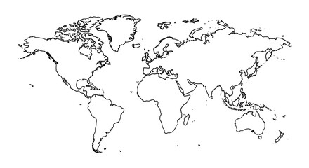 Fototapeta premium Detailed world map outline showcasing continents and geographical shapes beautifully drawn
