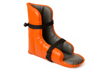 Orange inflatable orthopedic leg boot for injury recovery